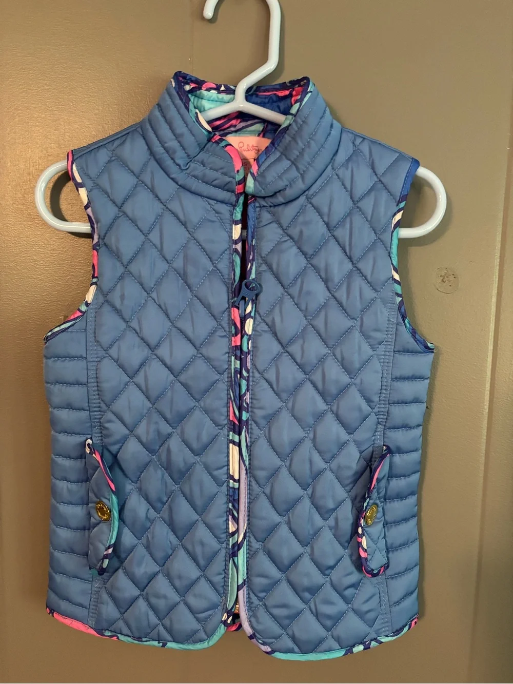 Lilly Pulitzer Quilted Blue Girls Vest with Floral Trim